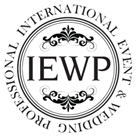 Circular logo with "INTERNATIONAL EVENT & WEDDING PROFESSIONAL" around "IEWP" in the center above decorative flourishes.